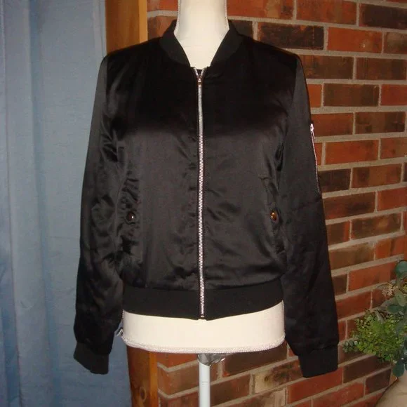 Ambiance Jackets Coats Ambiance Outerwear Black Satin Bomber